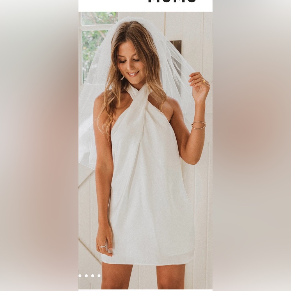 Show Me Your Mumu Jasmine Halter Bridal Mini Dress Ivory Luxe Satin XL